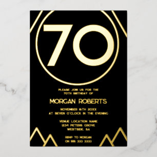 Invitación Con Relieve Metalizado Cumpleaños moderno de hombre o mujer de 70 años en