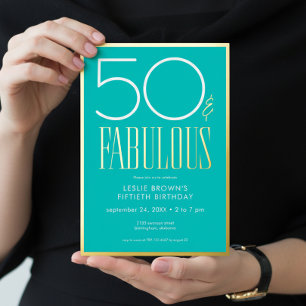 Invitación Con Relieve Metalizado Cumpleaños moderno minimalista aqua cincuenta y fa