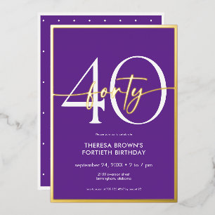 Invitación Con Relieve Metalizado Cumpleaños Moderno Minimalista con Letra en Oro y 