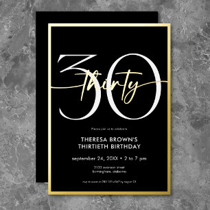 Invitación Con Relieve Metalizado Cumpleaños Moderno Minimalista con Letra Treinta e
