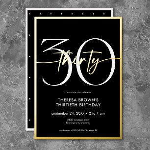 Invitación Con Relieve Metalizado Cumpleaños Moderno Minimalista con Letra Treinta e