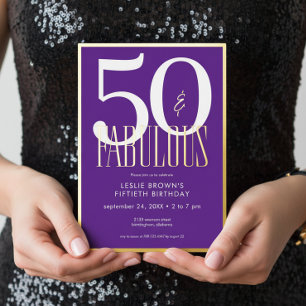 Invitación Con Relieve Metalizado Cumpleaños moderno minimalista morado cincuenta y