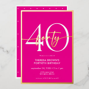 Invitación Con Relieve Metalizado Cumpleaños Moderno Minimalista Rosa Dorado Script