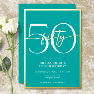 Invitación Con Relieve Metalizado Cumpleaños Moderno Minimalista Script Cincuenta Cy
