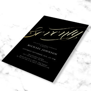 Invitación Con Relieve Metalizado Cumpleaños Moderno Minimalista Setenta Negro Oro 7
