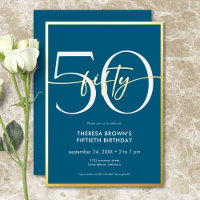 Cumpleaños Moderno Minimalista Teal Fifty Script