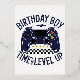 Invitación Con Relieve Metalizado Cumpleaños Niño Tiempo de Subir de Nivel