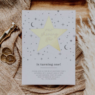 Invitación Con Relieve Metalizado Cumpleaños Nuestra Estrella Brillante - Oro