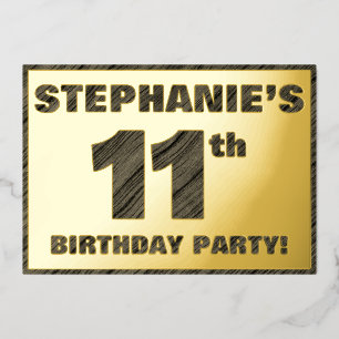Invitación Con Relieve Metalizado Cumpleaños número 11 — Texto con textura de madera