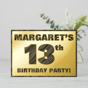 Invitación Con Relieve Metalizado Cumpleaños número 13 — Texto con textura de madera