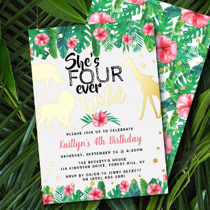 Invitación Con Relieve Metalizado Cumpleaños número 4 de las Chicas del Safari del J