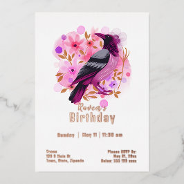 Invitación Con Relieve Metalizado Cumpleaños personalizado de cuervo