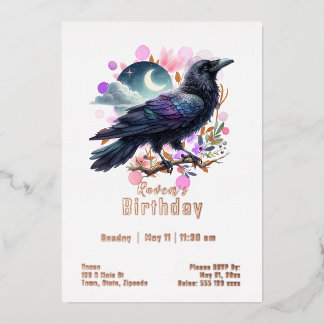 Invitación Con Relieve Metalizado Cumpleaños personalizado de cuervo