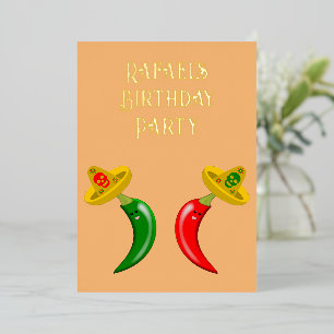 Invitación Con Relieve Metalizado Cumpleaños Personalizado Día de Muertos Chiles Mex