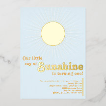Cumpleaños primero bebé sol azul dorado