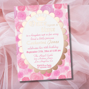 Invitación Con Relieve Metalizado Cumpleaños Princesa Real Rosa Dorado Niña