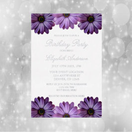 Invitación Con Relieve Metalizado Cumpleaños Purple Floral