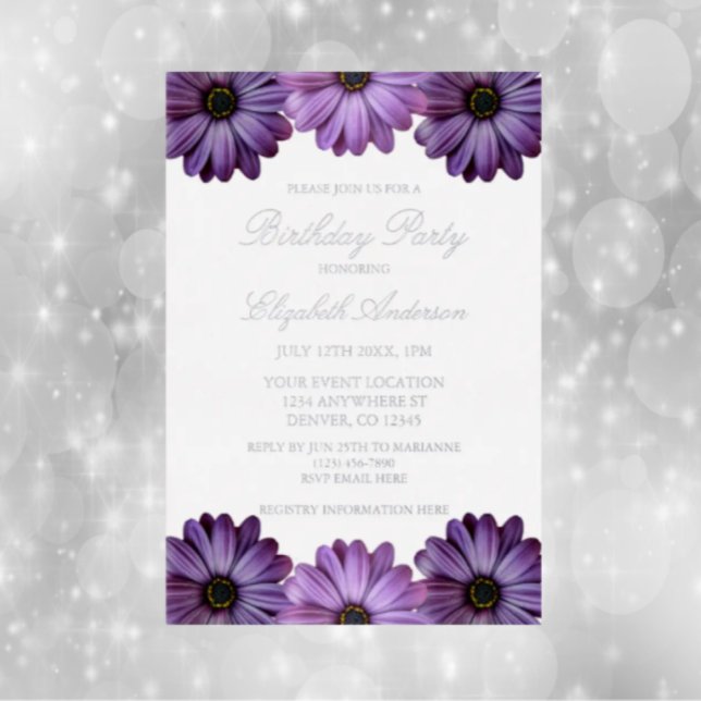 Invitación Con Relieve Metalizado Cumpleaños Purple Floral (Subido por el creador)