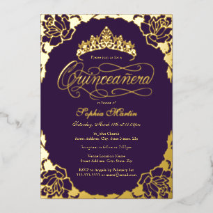 Invitación Con Relieve Metalizado Cumpleaños Quinceañera Elegante Escritura Dorado P