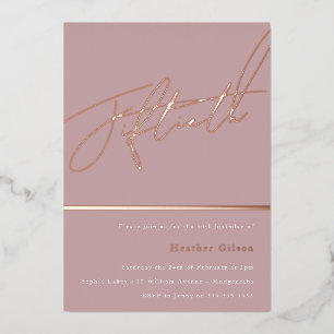 Invitación Con Relieve Metalizado Cumpleaños Quincuagésimo 50º Rosa Dorado Mauve Ros