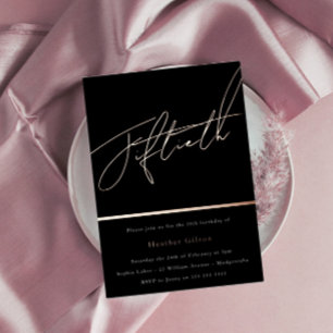 Invitación Con Relieve Metalizado Cumpleaños Quincuagésimo 50 de Fiesta de Script de