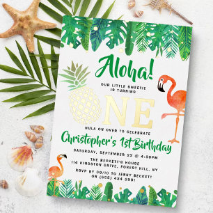 Invitación Con Relieve Metalizado Cumpleaños Real Playa Verano Tropical Luau Niños 1