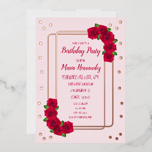 Invitación Con Relieve Metalizado Cumpleaños Rosa
