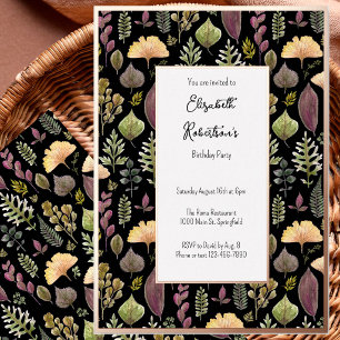 Invitación Con Relieve Metalizado Cumpleaños Rose Gold Hojas de Otoño Sin Edad