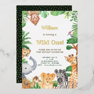 Invitación Con Relieve Metalizado Cumpleaños Salvaje Aventura de Camping en la Jungl