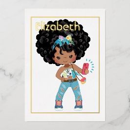 Invitación Con Relieve Metalizado Cumpleaños selfie afroamericano de rosa y dorado
