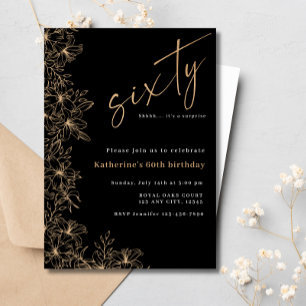 Invitación Con Relieve Metalizado Cumpleaños sorpresa número 60 con foil negro y dor