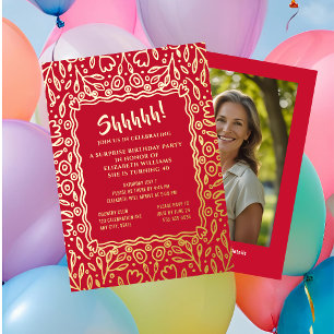 Invitación Con Relieve Metalizado Cumpleaños Sorpresa Personalizado 40º Floral