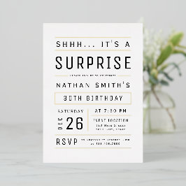 Invitación Con Relieve Metalizado Cumpleaños Sorpresa Tipografía Simple Moderna para