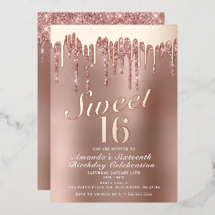 Invitación Con Relieve Metalizado Cumpleaños Sweet 16 de oro rosa real