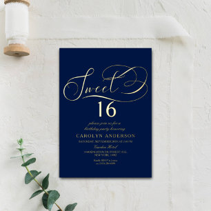 Invitación Con Relieve Metalizado Cumpleaños Sweet 16 Elegant Script Real