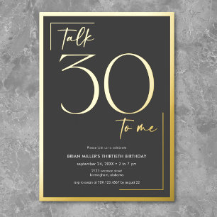 Invitación Con Relieve Metalizado Cumpleaños treinta de charla minimalista moderna