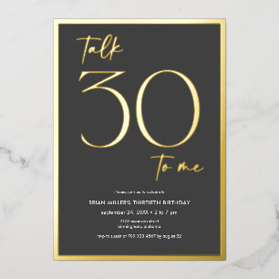 Invitación Con Relieve Metalizado Cumpleaños treinta de charla minimalista moderna