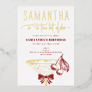 Invitación Con Relieve Metalizado Cumpleaños Un Poco Más Grande Martini de Cereza Mo