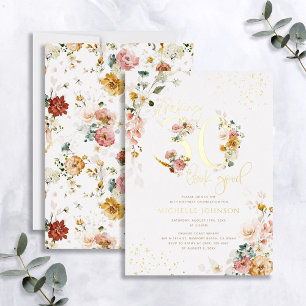 Invitación Con Relieve Metalizado Cumplir 30 Años se ve Bien Rosa Floral Oro