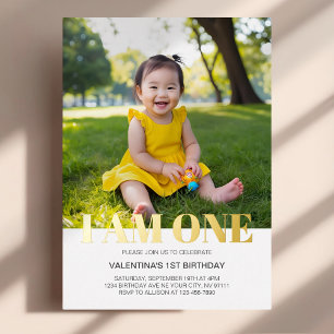 Invitación Con Relieve Metalizado Cumplo Un Año Foto Moderno Simple Cumpleaños Minim