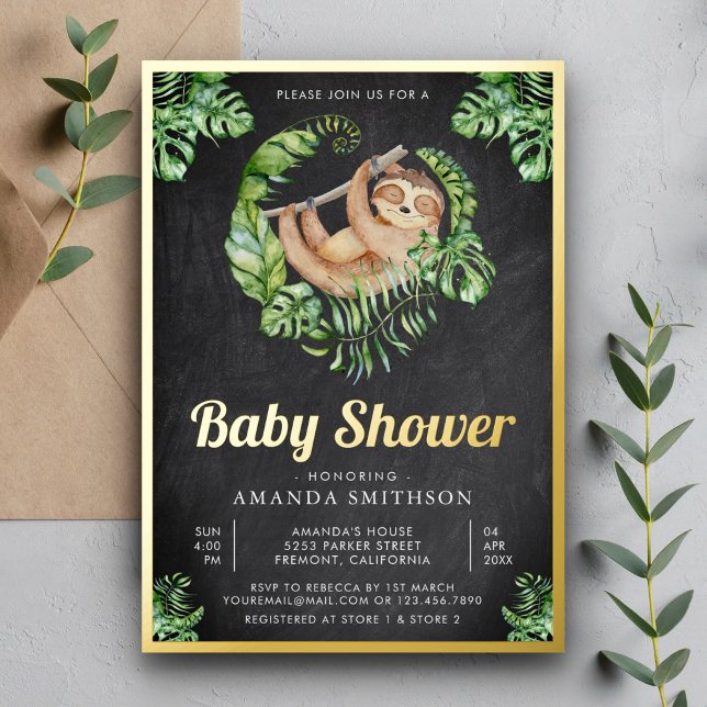 Invitación Con Relieve Metalizado Cute Adorable Slote Chalkboard Baby Shower Gold (Subido por el creador)