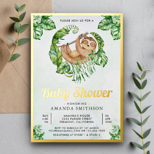 Invitación Con Relieve Metalizado Cute Adorable Slots Baby Shower Gold