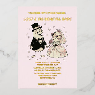 Invitación Con Relieve Metalizado Cute Cartoon Foil Wedding Invitation