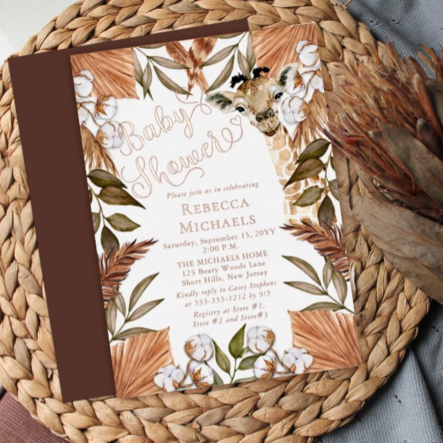 Invitación Con Relieve Metalizado Cute Giraffe Boho Grasas Secas Relieve metalizado  (Subido por el creador)