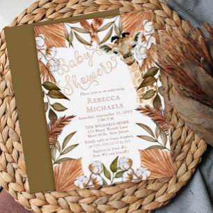 Invitación Con Relieve Metalizado Cute Jirafa Boho Pastizales Secos Baby Shower