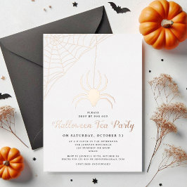 Invitación Con Relieve Metalizado Cute Spider Halloween Tea Fiesta Rosa Gold