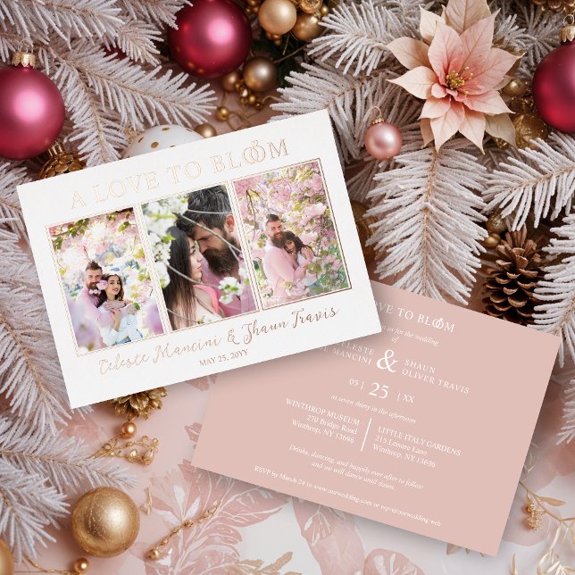 Invitación Con Relieve Metalizado Cute Wedding Rings Luxurious 3 Multi Photos (Cute Wedding Rings Luxurious 3 Multi Photos in Real Rose Gold Metallic Foil Invitations Cards.)