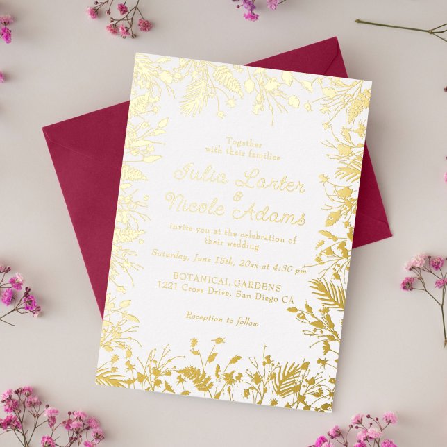 Invitación Con Relieve Metalizado Daffodils Botánicos Daisy Peony Flowers Boda (Subido por el creador)
