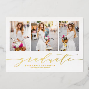 Invitación Con Relieve Metalizado Dainty Script 3 Graduación de fotos