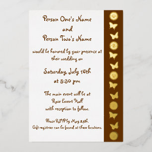 Invitación Con Relieve Metalizado Daisies y mariposas en chocolate